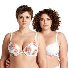 Women's Plus Size Perfect Shape Add 1 Cup Push Up Underwire Bras - Cream Print,Cream(2 Pack) - View 1
