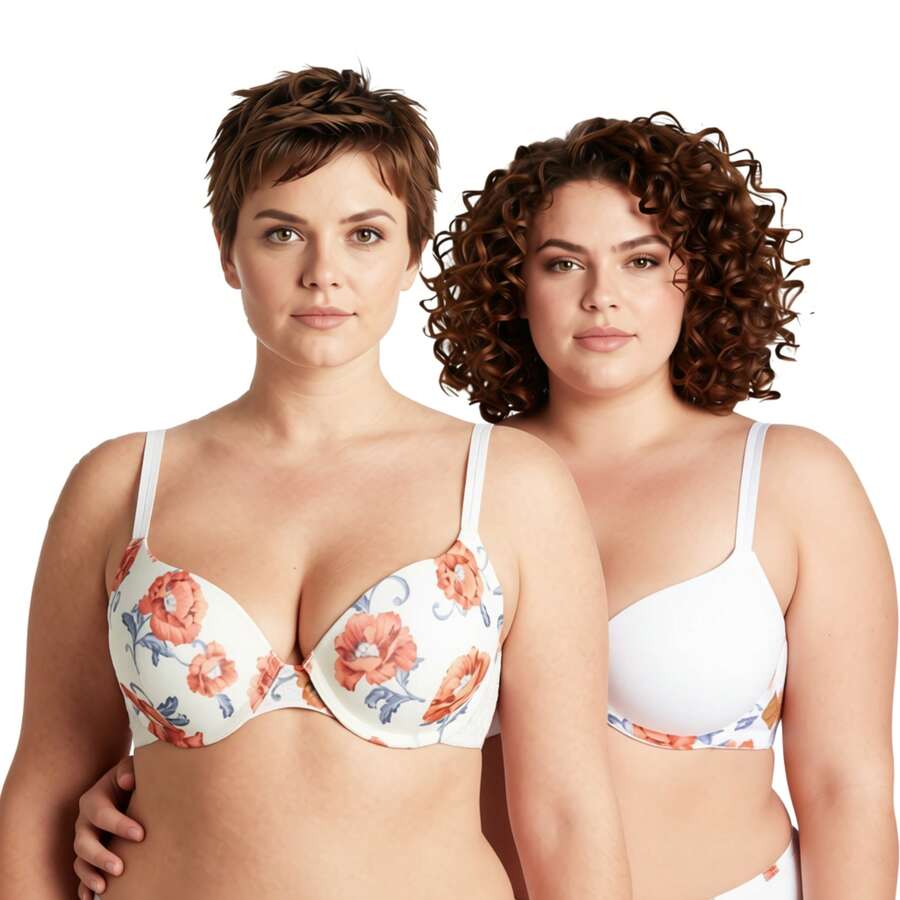 Women's Plus Size Perfect Shape Add 1 Cup Push Up Underwire Bras - Cream Print,Cream(2 Pack) - View 1