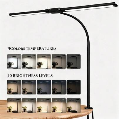 Smart Double Head Desk Lamp For Office Home, Eye Caring Architect Task Lamp 25 Lighting Modes Adjustable LED Desk Lamp Flexible Gooseneck Clamp Light For Workbench Drafting Reading Study