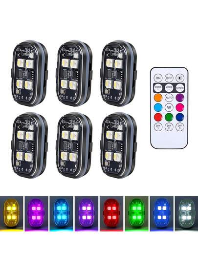 4 piezas de luces LED, 2/4/6 piezas de luces LED intermitentes inalámbricas con control remoto, 8 colores, luces LED recargables por USB tipo C, luces de advertencia anti-colisión, adecuadas para automóvil, motocicleta, bicicleta, dron, etc.