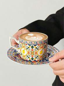 1 Bộ tách cà phê và đĩa lót phong cách Châu Âu, tách và đĩa lót gốm cổ điển, tách và đĩa lót trà chiều chất lượng cao, bộ trà hoa sang trọng kiểu Anh, cốc ăn sáng tại nhà - Nhiều màu - Xem 6
