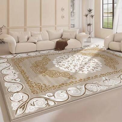 1pc European Retro Floral Pattern Area Rug, Modern Elegant Floor Mat, Faux Wool Material, Decorative Carpet For Living Room, Bedroom, Small Rug, Washable Rug, Home Decor