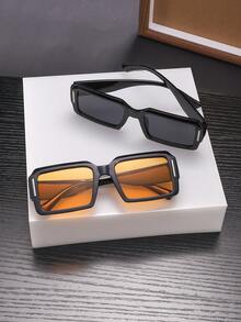 两副男士厚框方形时尚眼镜，黑色镜框，有色亚克力镜片，时尚眼镜，附赠眼镜盒 - 彩色 - 查看 6