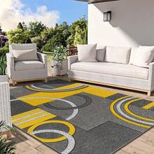 1pc Modern Stylish Gray & Yellow Geometric Circle Pattern Rug. Velvet Fabric, Approx. 850g, 0.6cm Thick. Durable, Anti-Slip, Easy To Clean. Multiple Sizes Available. Suitable For Kitchen, Living Room, Dining Room, Bedroom, Balcony, Bathroom, Study, And More. An Ideal Home Decor Choice. - Multicolor - View 6