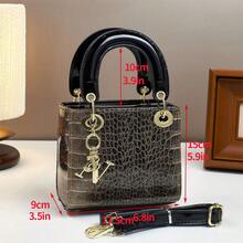 Crocodile Embossed High-Quality Mini Square Handbag, Shoulder Bag Set, Glossy Finish, Casual Versatile Crossbody Bag - Rose Gold - View 3