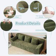 71" Love Seat Couches, Corduroy Boneless Loveseat With Deep Seats, 2 Seat Couch Apartment Size Couch With 3 Pillows&Side Pockets For Bedroom, Office, No Assembly Required - 綠斜扶手 - 查看 6