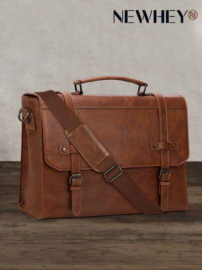 NEWHEY حقيبة رسول للرجال 17 بوصة جلد مقاوم للماء عتيق حقيبة كمبيوتر محمول للرجال حقيبة كمبيوتر محمول كبيرة حقيبة ساتشيل حقيبة كتف كمبيوتر للمكتب والأعمال والسفر والكلية
