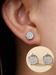 2pcs Women's Full Zirconia Stud Earrings, Suitable For Couples - Earring - View 1