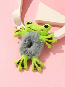 1 Piece Cute Cartoon Frog Plush Hair Tie Gentle And Non-Damaging Hair Accessory Suitable For Daily Bun And Ponytail Wear - màu xanh lá - Xem 2