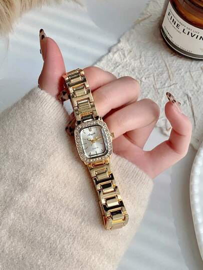 1pc Silver Rhinestone Square Vintage Elegant Women's Watch, Adjustable Fashion Minimalist Casual, Suitable For Daily Wear