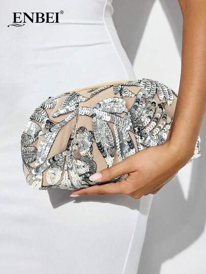  ENBEI Elegant Evening Embroidered Sequin Clutch - Cosmetic Bag, Sequin Clutch, New Fashion Women's Bag, Shell Bag, Minimalist Versatile, Elegant And Fashionable Evening Bag, Suitable For Parties, Banquets, Weddings, Dates, Shopping And Other Occasions. Perfect Gift For Mother's Day, Holidays Or Christmas.