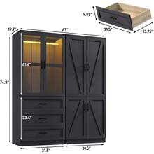 75" Tall Farmhouse 2/4/6 Doors Armoire Wardrobe Closet With Drawers And LED,Freestanding Closet Wardrobe Cabinet For Bedroom With Hanging Rod,Wooden Armoire Storage Cabinet With Adjustable Shelve - 黑色 - 查看 12