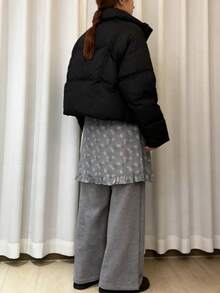 1-Piece [Y2K Light Subculture] Striped And Ruffled Pseudo-Two-Piece Pant Skirt, Layered Style, Slimming Look, Spring/Autumn, Korean Style, Girly, Cool And Cute, New Arrival, Fake Two-Way Culottes, Striped And Frilled, Leg-Lengthening Effect, Ease Of Movement, Dark And Light Tones, Women's - 灰色 - 查看 2