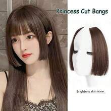2片装合成公主刘海假发，自然发际线，新款中国风古风侧分刘海假发片，日式中分姬发式发际线遮盖假刘海，女士适用 - 彩色 - 查看 9