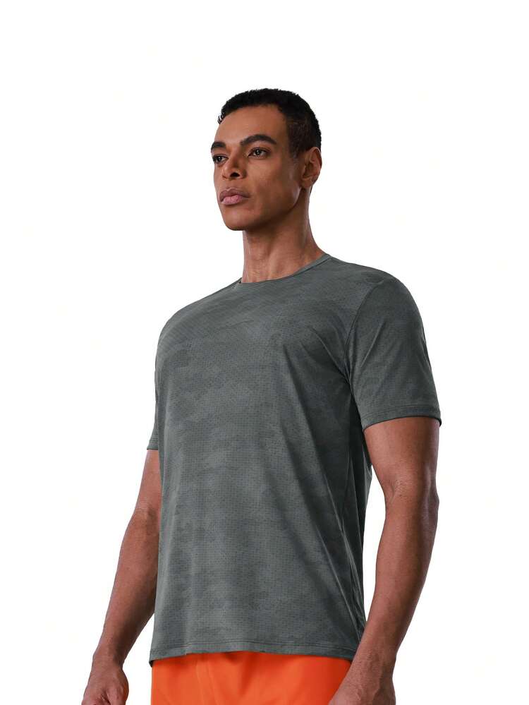 Camiseta masculina de manga curta com estampa SHANYING, respirável, casual, para exercícios, corrida e outras atividades físicas. Nova blusa esportiva. - Cinza - Ver 2