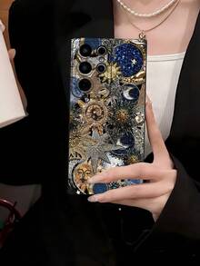 Luxury Bejeweled Celestial Sun Moon Star Mosaic Collage Phone Case – Blue Gold Black Vintage Art DesignPersonalized Mobile Phone Case Compatible With Compatible With Iphone17/17Pro/17Pro Max,16,15,14,13, 12, 11 Plus/Pro Max And Galaxy S21/23/24/25/ULTRA/PLUS/FE,Gift For Easter Day, Christmas Halloween Decoration/Gift For Birthday, Girlfriend, Boyfriend, Friend Or Yourself. - Black - View 5