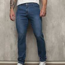 Men's Skinny Jeans With Elastane - Medium Wash - View 1