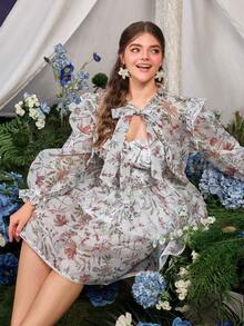 Faeriesty Elegant Princess Sleeve Two Pieces Set For Garden Wedding Photoshoot, Romantic Portrait Session, And Outdoor Engagement Celebration. - White - View 1