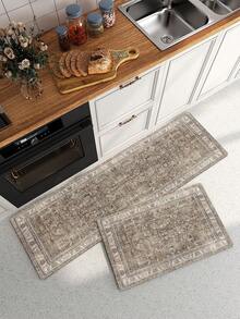 DAJIANG 1pc Bohemian Style Vintage Kitchen Rug, Non-Slip Rubber Backing, Washable Kitchen Mat, Thick Kitchen Carpet, Suitable For Hallway, Laundry Room, Holiday Decor - Multicolor - View 4