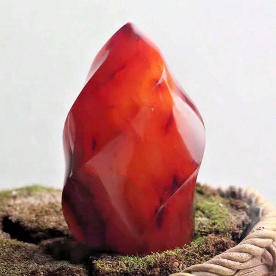 1pc Natural Red Agate Flame Crystal Ornament, Suitable For Home Decor, Office Desk Display, Gift For Family And Friends