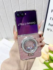 Galaxy Z Flip7/Z Flip6/Z Flip5/Z FE Folding Phone Case, Women's Fashion Cute Lightweight Protective Cover, Personalized Design, Electroplated Feather Pattern Glitter Kickstand Case, Suitable As Gift - Multicolor - View 33