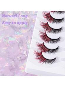 7对混色红色加长猫眼假睫毛，浓密3D立体猫眼，加长狐狸眼，仿貂毛猫眼妆效，平台热销，适合节日、派对及各种场合，4-12毫米 - 彩色 - 查看 5