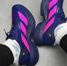 Adidas 男士 ADIZERO ADIOS PRO 运动训练跑步鞋 - 藍色/粉紅色 - 查看 10