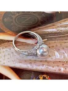 1件套优雅珍珠锆石戒指首饰设计，奢华首饰，适合作为礼物、参加派对和日常佩戴 - 戒指 - 查看 3