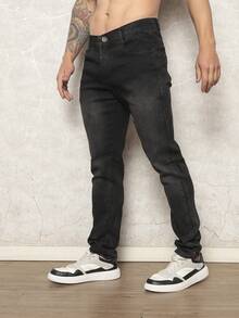 Men's Skinny Jeans With Elastane - Dark Grey - View 3