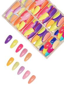 Instantly Upgrade Your Look With 120pcs Almond Shape Press On Nails Cute Nude Pink Elegant Pink Classic Purple Fresh Yellow Chic Orange Fake Nails Rose Pink Luxurious Deep Purple Fake Nails Full Cover False Nails Tip For Women And Girls - Multicolor - View 2
