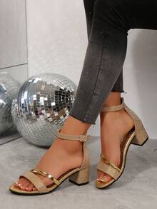 2025 New Prom High Heels 5.5cm Chunky Heel Fashionable Glitter Cute Sandals For Teenagers - Gold - View 5