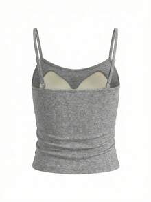 Top de tirantes con encaje Dopamine, top de camiseta ajustado sin mangas para el verano casual - Gris - Ver 9
