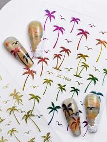 2/4 Sheets Summer Palm Tree Nail Art Stickers Holographic Tropical Vacation Nail Decals For DIY Nails - Multicolor - View 6