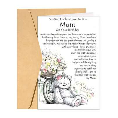 1pc Heartfelt Birthday Card With Envelope "Sending Endless Love To Your Mom" | Plush Bear Floral Pattern | Perfect For Mother's Day, Birthdays & Special Occasions | Elegant Design | Detailed Illustration, Birthday Card