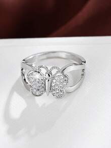 1枚极简蝴蝶形微镶锆石时尚戒指，小众设计，百搭日常佩戴配饰 - 戒指 - 查看 12