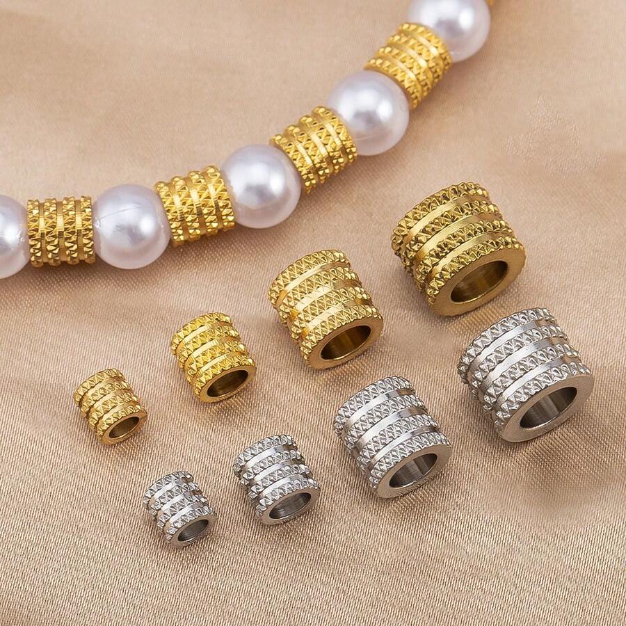 20 piezas de cuentas de malla de acero inoxidable dorado con textura y agujero grande, adecuadas para hacer collares, pulseras y joyería DIY