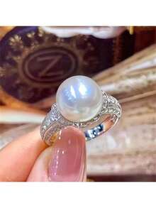 1件套优雅珍珠锆石戒指首饰设计，奢华首饰，适合作为礼物、参加派对和日常佩戴 - 戒指 - 查看 2