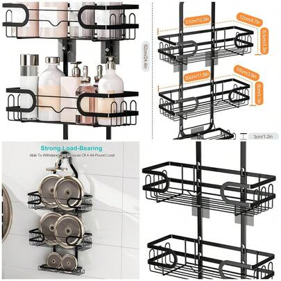 Organizador de ducha para colgar, Organizador de ducha colgante para baño, 3 estantes para champú, jabón y maquinilla de afeitar