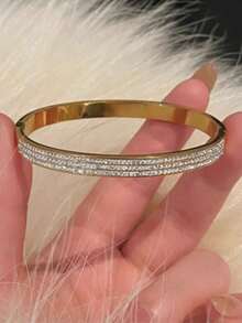 Women's Stainless Steel 18K Gold Plated Bracelet Set - Cubic Zirconia, Roman Numeral Design Low Allergy Stackable Bangle, Ideal Birthday & Anniversary Gift - Gold - View 12