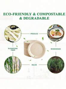 50/100/150pcs Brown/White Round Paper Plates, 100% Compostable, Sugarcane Plates, BPI Certified Bagasse Tableware, Suitable For Daily Meals, Parties, Weddings, BBQs - Brown - View 4