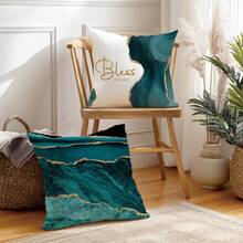 4pcs Peacock Green Agate Stone Gilded Pattern "Bless Home" Cushion Cover Set, Single-Sided Peach Velvet Fabric, 45*45/50*50/40*40CM Pillow Case Suitable For Modern Minimalist Sofa Living Room Decor, Gift, Party Decoration - Multicolor - View 11