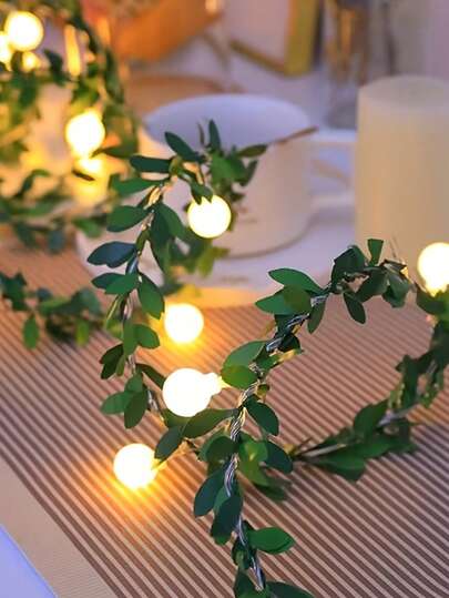 2M 10LED Mini Ball Fairy Lights With LED Ivy And Leaves With Warm White, Round Ball String Lights On A Green Vine Garland, Perfect For Bedrooms, Rooms, Walls, Parties, Weddings, Holidays, Mother's Day Gift, Indoor Light String,Requires Batteries (Not Included)