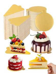 20/50pcs Mini Gold Cake Bases, Round & Triangle Cake Bases, Mousse Cup Coasters, Waterproof & Oilproof Dessert Display Trays, Suitable For Cake DIY, Desserts, Handicrafts Display, Baking, Birthday Party, Wedding, Catering - Gold - View 5