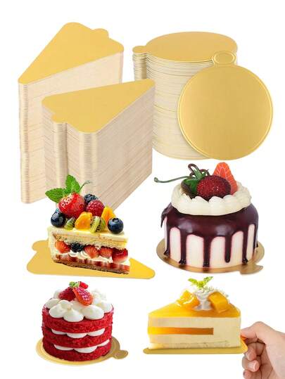 20/50pcs Mini Gold Cake Bases, Round & Triangle Cake Bases, Mousse Cup Coasters, Waterproof & Oilproof Dessert Display Trays, Suitable For Cake DIY, Desserts, Handicrafts Display, Baking, Birthday Party, Wedding, Catering