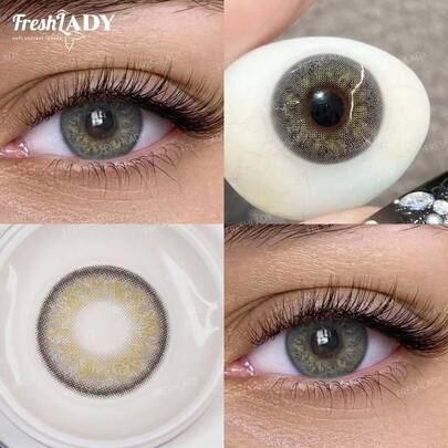 FRESH LADY 1,00-8,00 Grados Freshlady 1 Par Gris 14,00mm Lentes desechables anuales, Lentes cosméticos suaves, Suaves y humectantes, Transpirables, Ultra delgados, Para uso todo el día