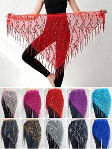 1件女士肚皮舞裙，裙摆饰有硬币，舞蹈表演服，亮片舞台服装；1条女士肚皮舞臀巾，饰有银/金币 - 彩色 - 查看 1