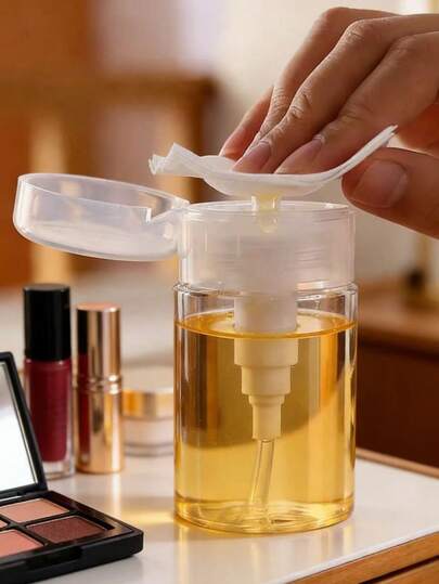 1pc Plastic Pump Dispenser Bottle, Cosmetic Storage, Pump Dispenser Bottle, Vanity Accessory, Bathroom Essential, Travel Essential, Nail Polish Remover & Makeup Remover Pump Bottle With Flip Cap, Travel Storage Bottle (120mL-200mL)