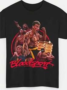 Men'S Bloodsport Jean-Claude Van Damme Action Movie Graphic T-Shirt - Retro 80s/90s Martial Arts Tee With Bloodsport Logo & JCVD Design - Loose Fit Breathable Shirt For Gym Workouts, Cosplay & Casual Wear - Vintage Action Film Fan Apparel - 黑色 - 查看 1