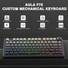 AULA F75 3-Mode Customized Peach Pink Mechanical Gaming Keyboard, Hot-Swappable PBT Keycaps, 75% Compact Layout, Gasket Structure, RGB Backlit, Bluetooth/2.4G Wireless/Wired, Suitable For Office, Gaming, ESports, PC And Laptop - 查看 3