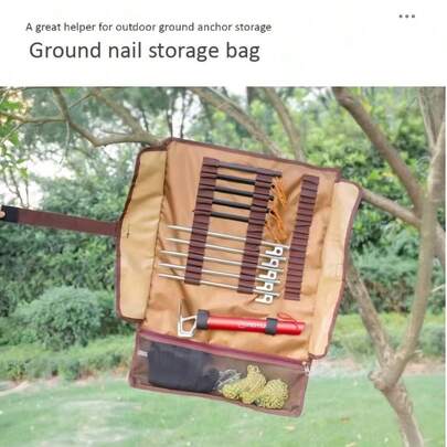 Outdoor Tent Peg Bag, Canvas Tent Accessories Organizer Bag With Hammer